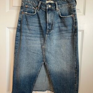 We The Free Blue Denim Midi Skirt